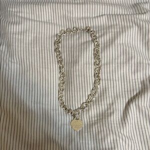 Tiffany & Co Silver Heart Tag Necklace with Modern Chain Design